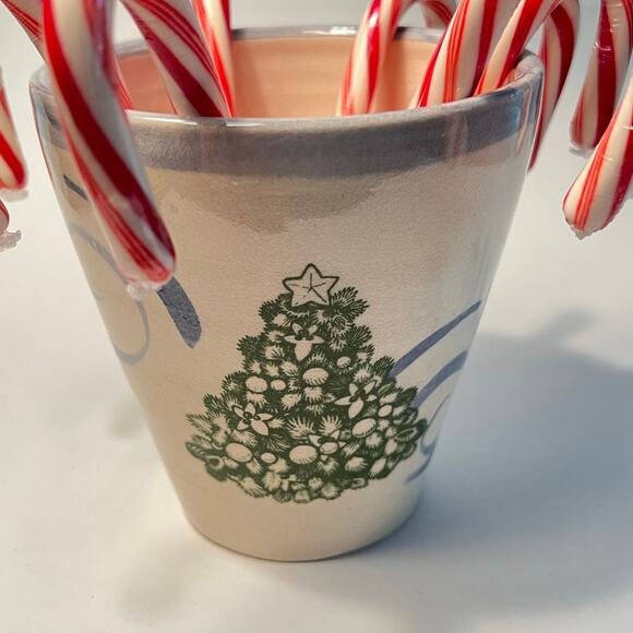 Christmas Trees Pottery Vase with Blue Swirls/Decorative, Vase or Utensil Holder - Picture 5 of 8